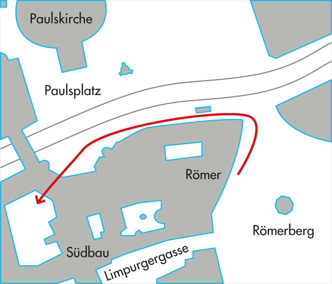 Wegführung: Tour 2 – Räumlichkeiten Römer / Programmpunkte